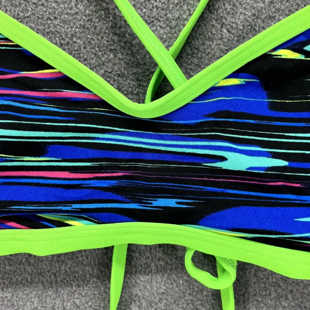 TYR Bikini Top Women XL 14 16 Blue Green Fresno Mojave Tie back‎ Swimwear
